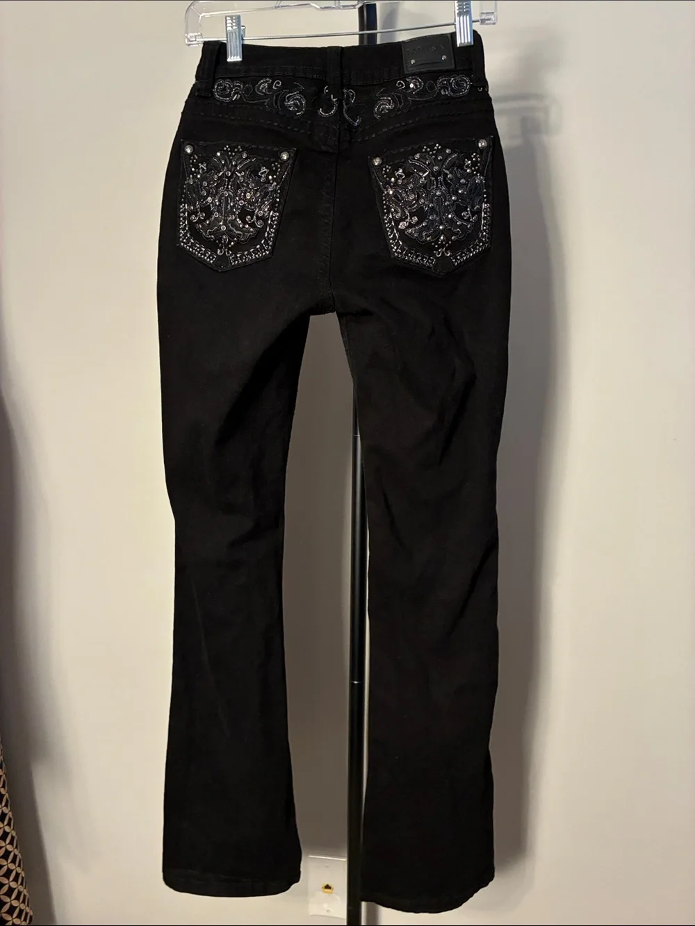 Lamasini Black Boot Cut Jeans Bling Embroidered Embellished Western Stretch Sz 3